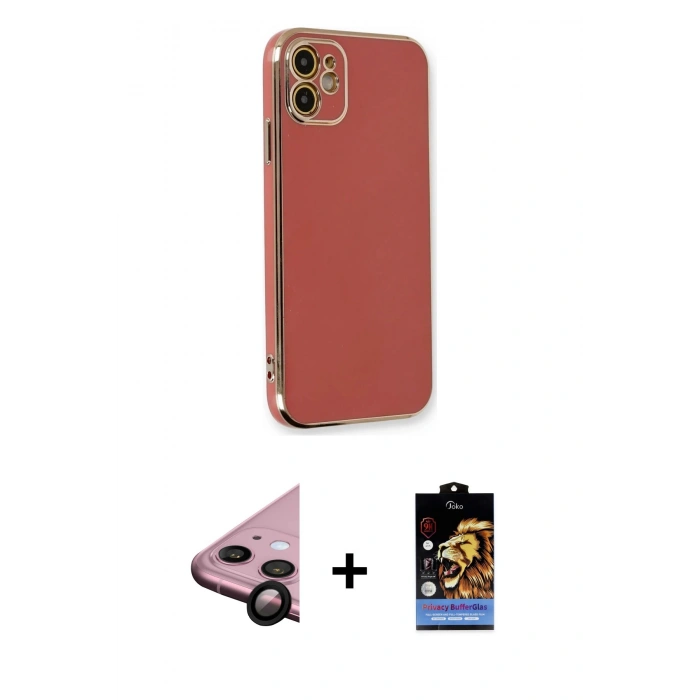 MARSİLYAN™- iPhone 11 Kılıf Yankı Serisi - Siyah Buffer Hayalet Cam Ekran Koruyucu + Raze Metal Kamera Lens - SH