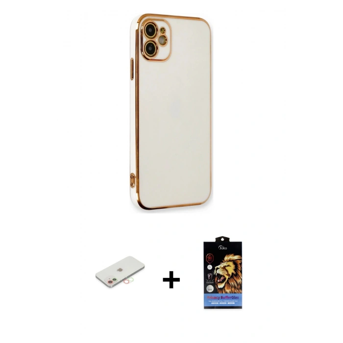 MARSİLYAN™- iPhone 11 Kılıf Yankı Serisi - Siyah Buffer Hayalet Cam Ekran Koruyucu + Renkli Kamera Lens Koruma Cam - YL