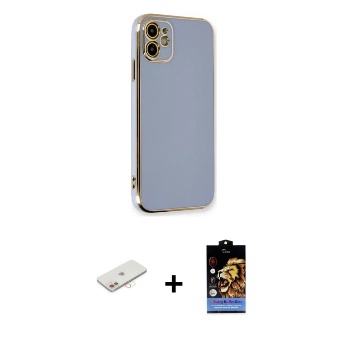 MARSİLYAN™- iPhone 11 Kılıf Yankı Serisi - Siyah Buffer Hayalet Cam Ekran Koruyucu + Renkli Kamera Lens Koruma Cam - YL