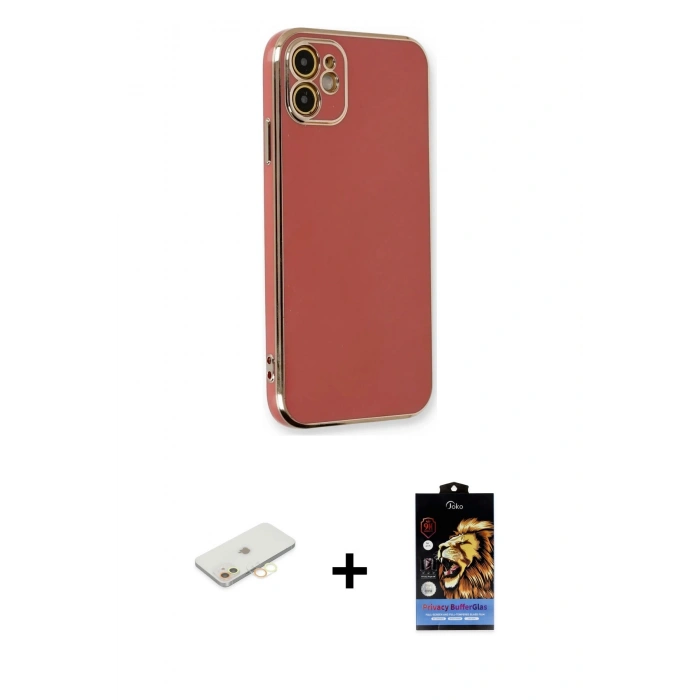 MARSİLYAN™- iPhone 11 Kılıf Yankı Serisi - Siyah Buffer Hayalet Cam Ekran Koruyucu + Renkli Kamera Lens Koruma Cam - SI
