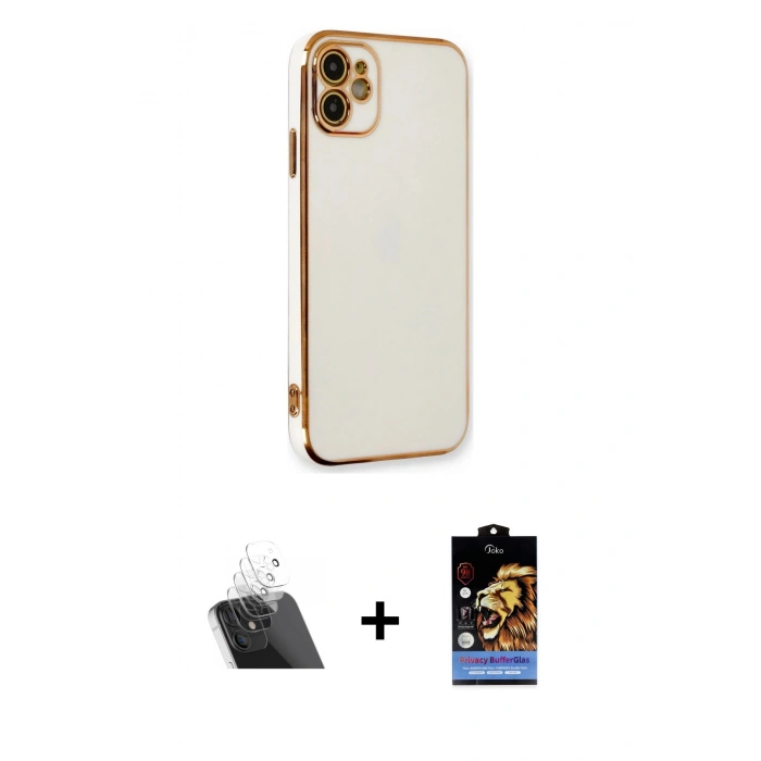 MARSİLYAN™- iPhone 11 Kılıf Yankı Serisi - Siyah Buffer Hayalet Cam Ekran Koruyucu + Şeffaf Kamera Lens Koruma Cam