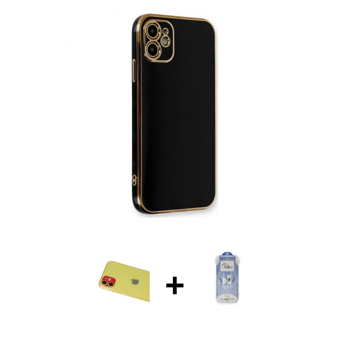 MARSİLYAN™- iPhone 11 Kılıf Yankı Serisi - Siyah Joko Magic 5D Cam + Rainbow Kamera Lens Koruma Cam - KI
