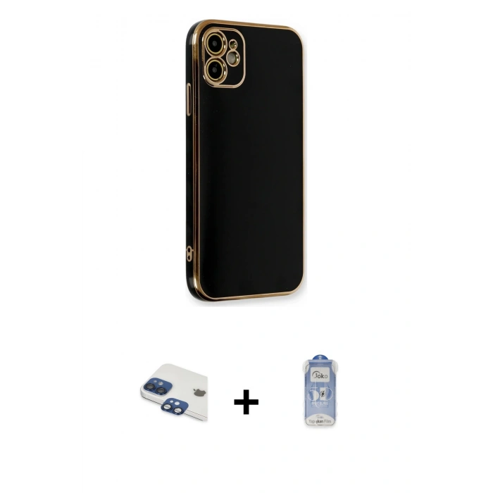 MARSİLYAN™- iPhone 11 Kılıf Yankı Serisi - Siyah Joko Magic 5D Cam + Pers Alüminyum Kamera Lens - LT