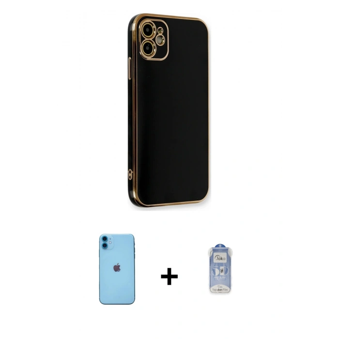 MARSİLYAN™- iPhone 11 Kılıf Yankı Serisi - Siyah Joko Magic 5D Cam + Neon Fosforlu Kamera Lens - MI