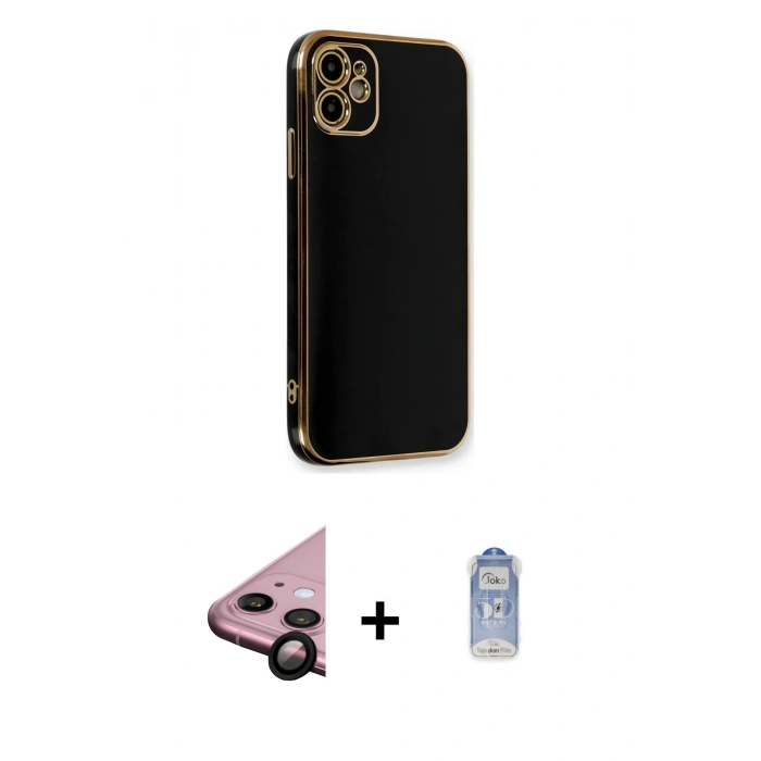 MARSİLYAN™- iPhone 11 Kılıf Yankı Serisi - Siyah Joko Magic 5D Cam + Siyah Raze Metal Kamera Lens