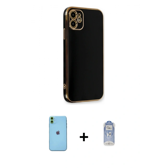 MARSİLYAN™- iPhone 11 Kılıf Yankı Serisi - Siyah Joko Magic 5D Cam + Neon Fosforlu Kamera Lens - YL