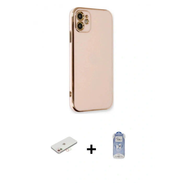 MARSİLYAN™- iPhone 11 Kılıf Yankı Serisi - Siyah Joko Magic 5D Cam + Renkli Kamera Lens Koruma Cam - YL