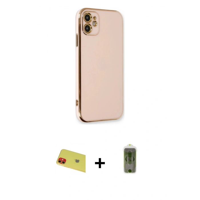 MARSİLYAN™- iPhone 11 Kılıf Yankı Serisi - Siyah Joko Magic 5D Hayalet Cam + Kırmızı Rainbow Kamera Lens Koruma Cam