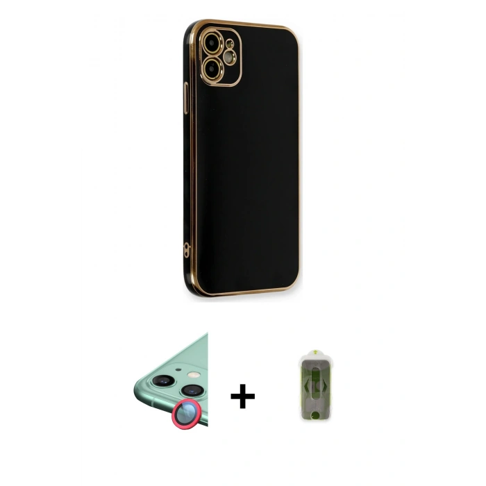 MARSİLYAN™- iPhone 11 Kılıf Yankı Serisi - Siyah Joko Magic 5D Hayalet Cam + Raze Metal Kamera Lens - KI