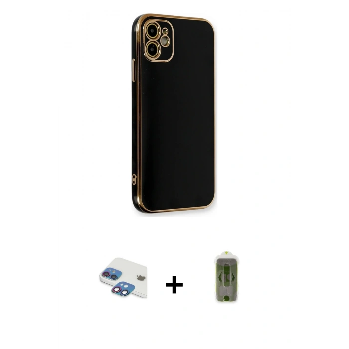 MARSİLYAN™- iPhone 11 Kılıf Yankı Serisi - Siyah Joko Magic 5D Hayalet Cam + Pers Alüminyum Kamera Lens - GI