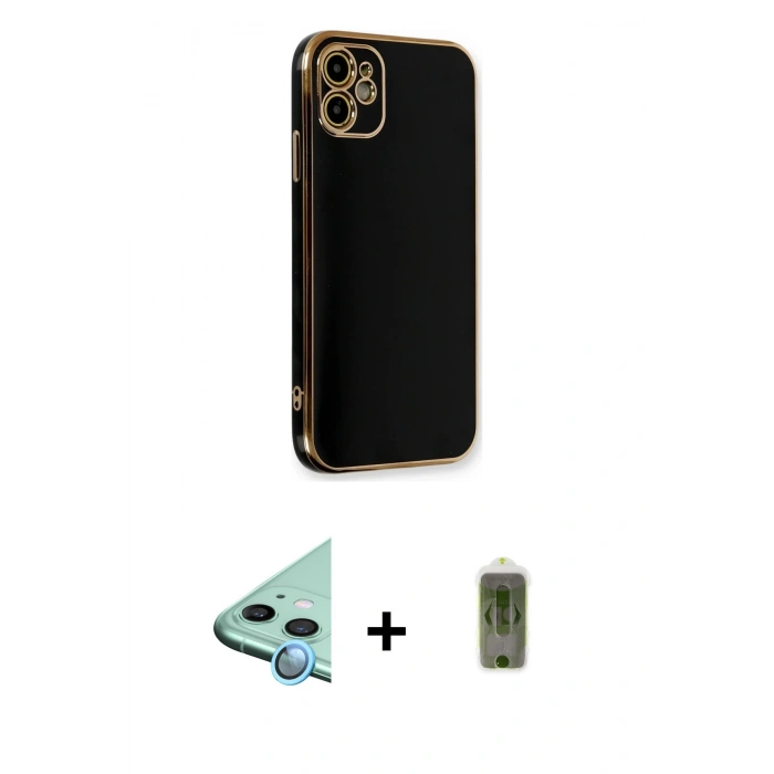 MARSİLYAN™- iPhone 11 Kılıf Yankı Serisi - Siyah Joko Magic 5D Hayalet Cam + Raze Metal Kamera Lens - MI