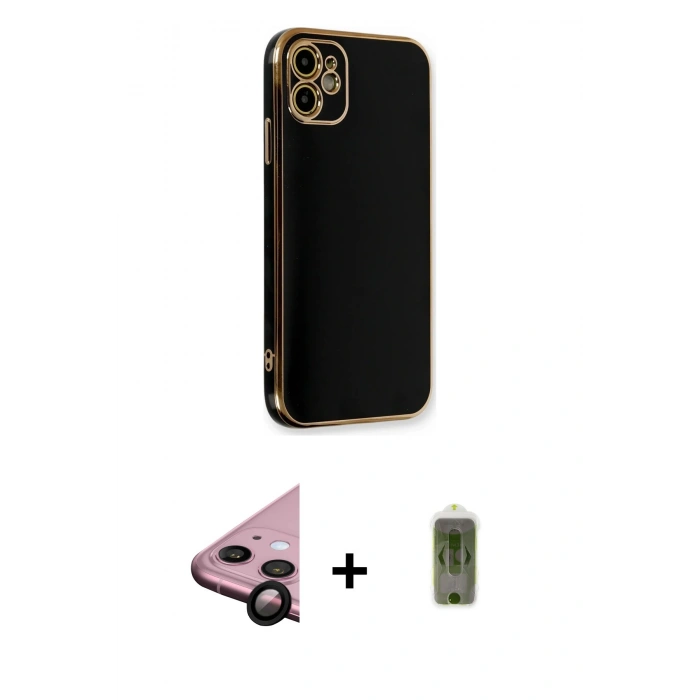 MARSİLYAN™- iPhone 11 Kılıf Yankı Serisi - Siyah Joko Magic 5D Hayalet Cam + Raze Metal Kamera Lens - SH