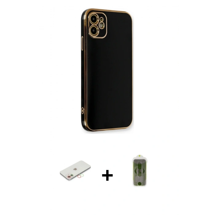MARSİLYAN™- iPhone 11 Kılıf Yankı Serisi - Siyah Joko Magic 5D Hayalet Cam + Renkli Kamera Lens Koruma Cam - YL