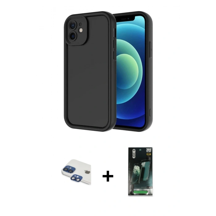 MARSİLYAN™- iPhone 11 Kılıf Yankı Yansıma Özel Seri - Şeffaf 360 Full Body Arka Koruyucu + Pers Alüminyum Kamera Lens - LT