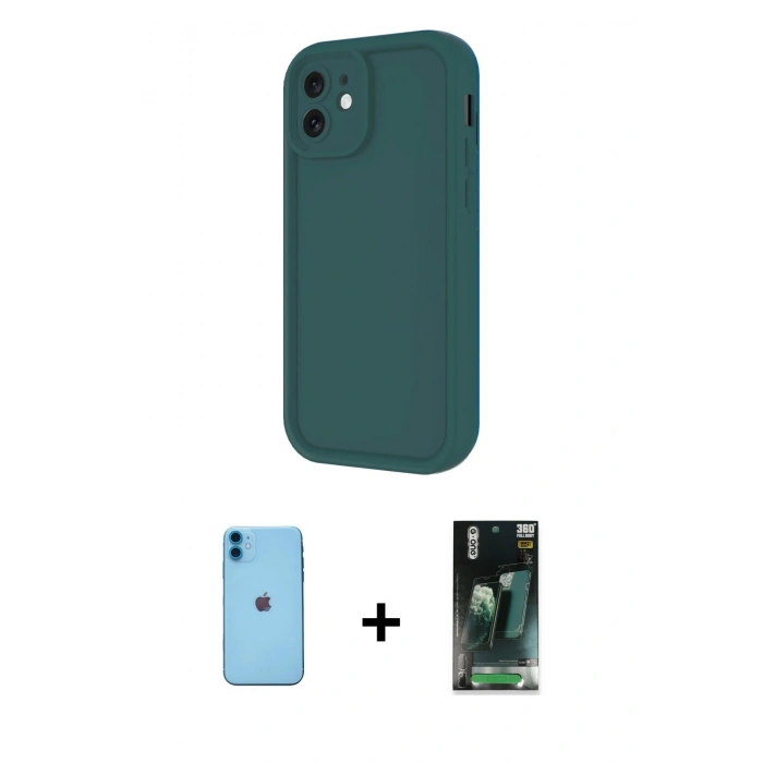 MARSİLYAN™- iPhone 11 Kılıf Yankı Yansıma Özel Seri - Şeffaf 360 Full Body Arka Koruyucu + Neon Fosforlu Kamera Lens - MI
