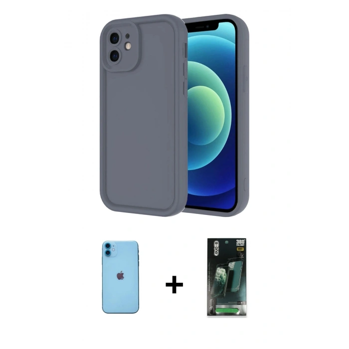 MARSİLYAN™- iPhone 11 Kılıf Yankı Yansıma Özel Seri - Şeffaf 360 Full Body Arka Koruyucu + Neon Fosforlu Kamera Lens - MI