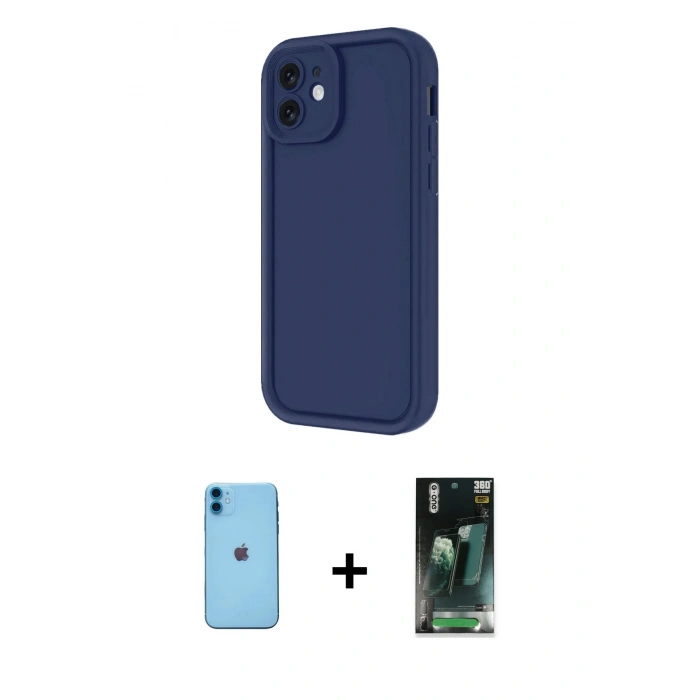 MARSİLYAN™- iPhone 11 Kılıf Yankı Yansıma Özel Seri - Şeffaf 360 Full Body Arka Koruyucu + Neon Fosforlu Kamera Lens - MI