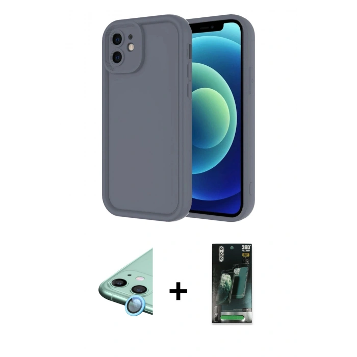 MARSİLYAN™- iPhone 11 Kılıf Yankı Yansıma Özel Seri - Şeffaf 360 Full Body Arka Koruyucu + Raze Metal Kamera Lens - MI