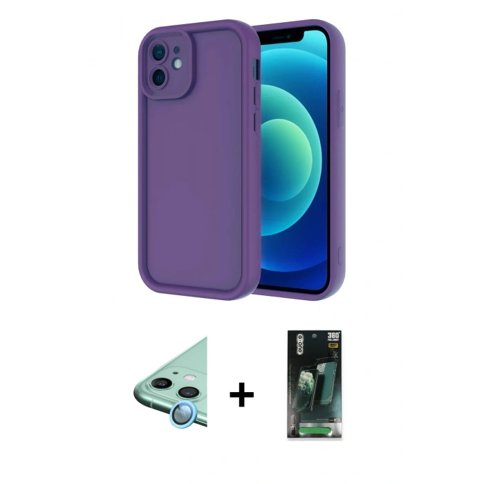 MARSİLYAN™- iPhone 11 Kılıf Yankı Yansıma Özel Seri - Şeffaf 360 Full Body Arka Koruyucu + Raze Metal Kamera Lens - MI