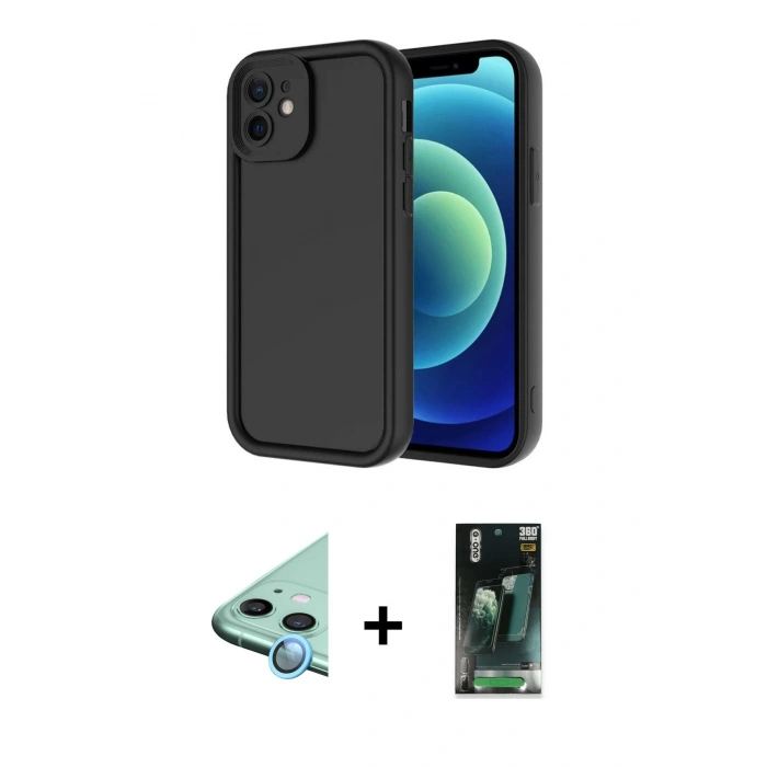 MARSİLYAN™- iPhone 11 Kılıf Yankı Yansıma Özel Seri - Şeffaf 360 Full Body Arka Koruyucu + Raze Metal Kamera Lens - MI