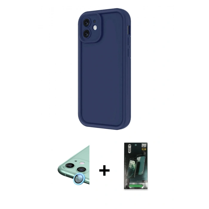MARSİLYAN™- iPhone 11 Kılıf Yankı Yansıma Özel Seri - Şeffaf 360 Full Body Arka Koruyucu + Raze Metal Kamera Lens - MI