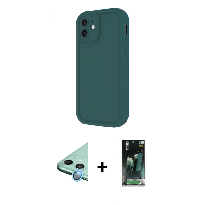 MARSİLYAN™- iPhone 11 Kılıf Yankı Yansıma Özel Seri - Şeffaf 360 Full Body Arka Koruyucu + Raze Metal Kamera Lens - MI