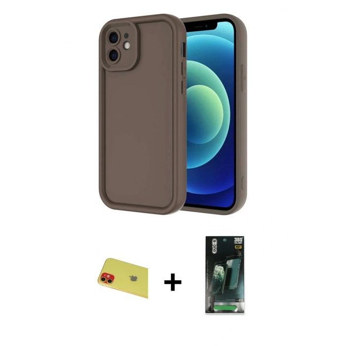 MARSİLYAN™- iPhone 11 Kılıf Yankı Yansıma Özel Seri - Şeffaf 360 Full Body Arka Koruyucu + Rainbow Kamera Lens Koruma Cam - KI