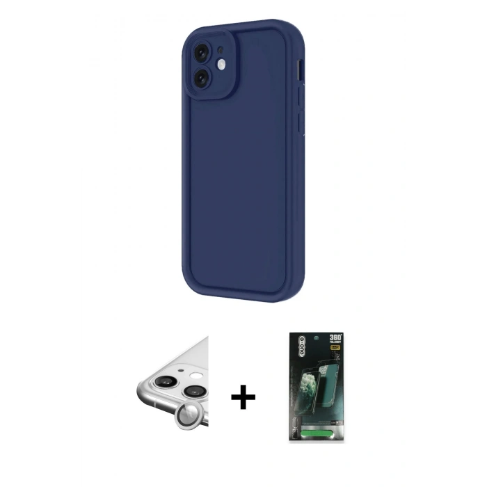 MARSİLYAN™- iPhone 11 Kılıf Yankı Yansıma Özel Seri - Şeffaf 360 Full Body Arka Koruyucu + Raze Metal Kamera Lens - GS