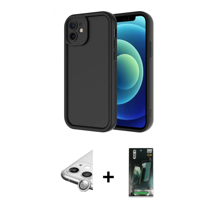 MARSİLYAN™- iPhone 11 Kılıf Yankı Yansıma Özel Seri - Şeffaf 360 Full Body Arka Koruyucu + Raze Metal Kamera Lens - GS