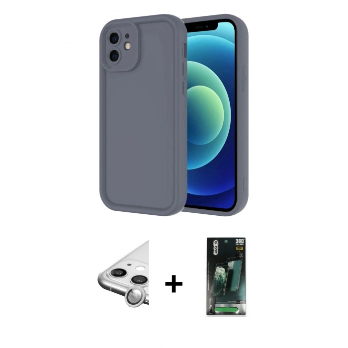 MARSİLYAN™- iPhone 11 Kılıf Yankı Yansıma Özel Seri - Şeffaf 360 Full Body Arka Koruyucu + Raze Metal Kamera Lens - GS