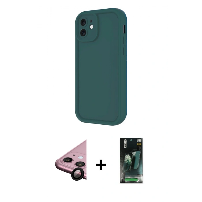 MARSİLYAN™- iPhone 11 Kılıf Yankı Yansıma Özel Seri - Şeffaf 360 Full Body Arka Koruyucu + Raze Metal Kamera Lens - SH