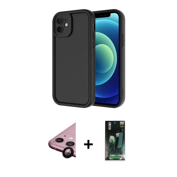 MARSİLYAN™- iPhone 11 Kılıf Yankı Yansıma Özel Seri - Şeffaf 360 Full Body Arka Koruyucu + Raze Metal Kamera Lens - SH