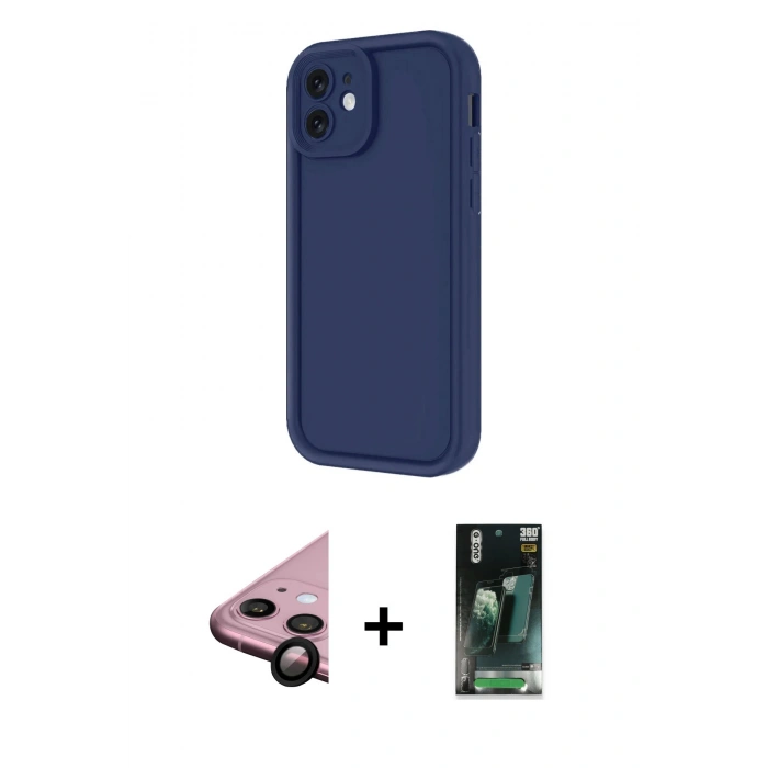 MARSİLYAN™- iPhone 11 Kılıf Yankı Yansıma Özel Seri - Şeffaf 360 Full Body Arka Koruyucu + Raze Metal Kamera Lens - SH