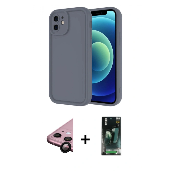 MARSİLYAN™- iPhone 11 Kılıf Yankı Yansıma Özel Seri - Şeffaf 360 Full Body Arka Koruyucu + Raze Metal Kamera Lens - SH