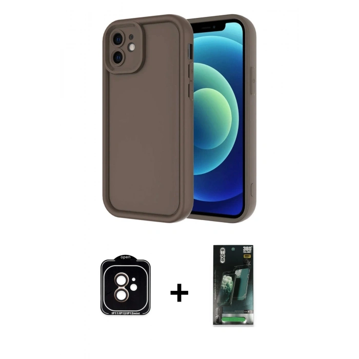 MARSİLYAN™- iPhone 11 Kılıf Yankı Yansıma Özel Seri - Şeffaf 360 Full Body Arka Koruyucu + PVD Metal Kamera Lens - TU