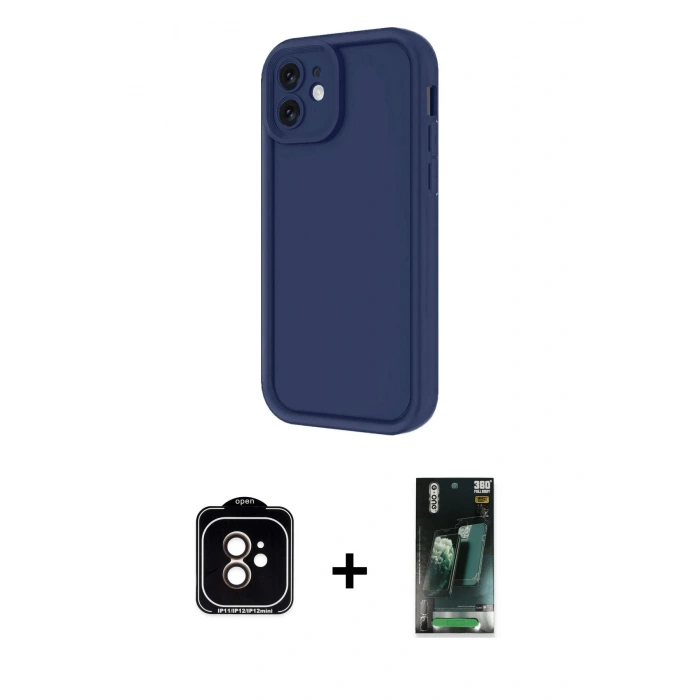 MARSİLYAN™- iPhone 11 Kılıf Yankı Yansıma Özel Seri - Şeffaf 360 Full Body Arka Koruyucu + PVD Metal Kamera Lens - TU