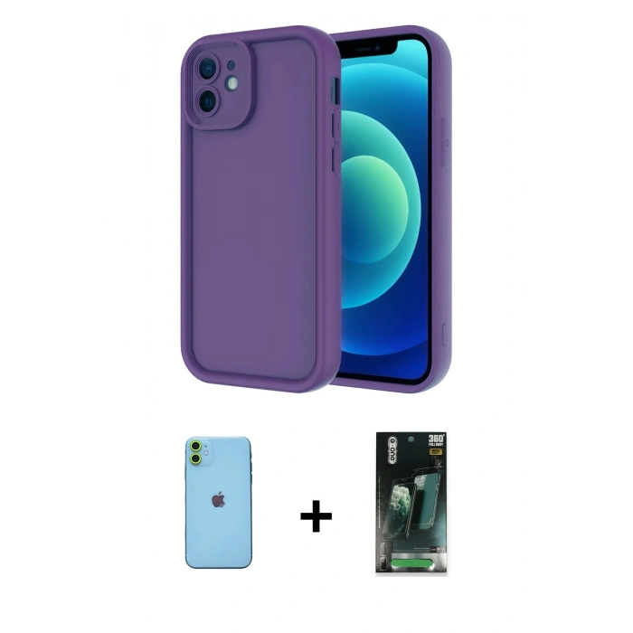 MARSİLYAN™- iPhone 11 Kılıf Yankı Yansıma Özel Seri - Şeffaf 360 Full Body Arka Koruyucu + Neon Fosforlu Kamera Lens - YL