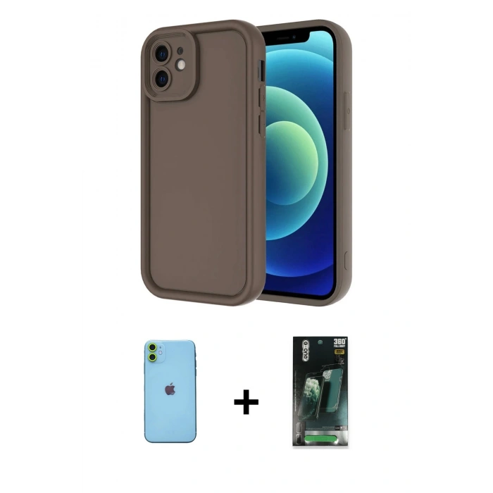 MARSİLYAN™- iPhone 11 Kılıf Yankı Yansıma Özel Seri - Şeffaf 360 Full Body Arka Koruyucu + Neon Fosforlu Kamera Lens - YL
