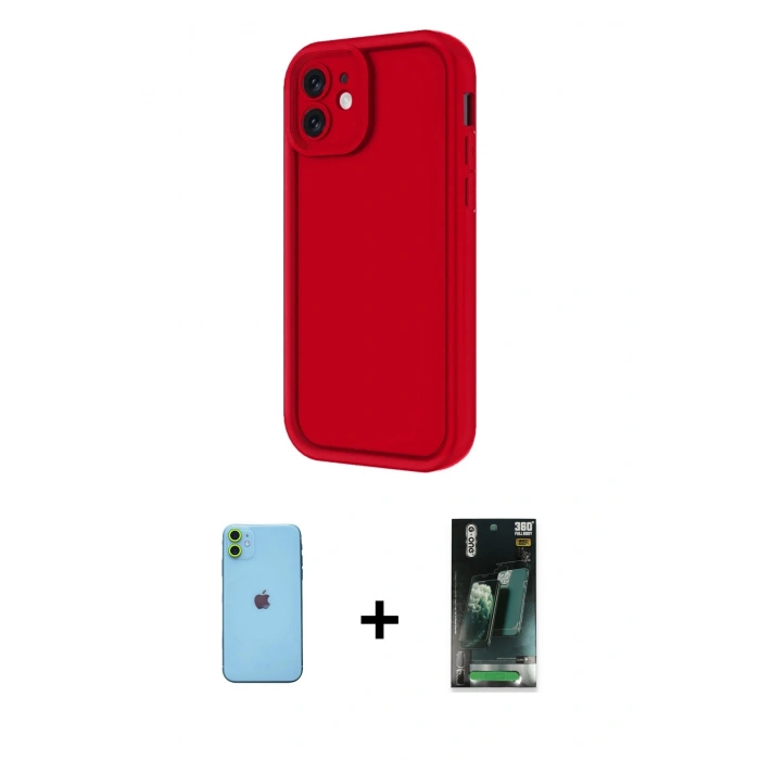 MARSİLYAN™- iPhone 11 Kılıf Yankı Yansıma Özel Seri - Şeffaf 360 Full Body Arka Koruyucu + Neon Fosforlu Kamera Lens - YL