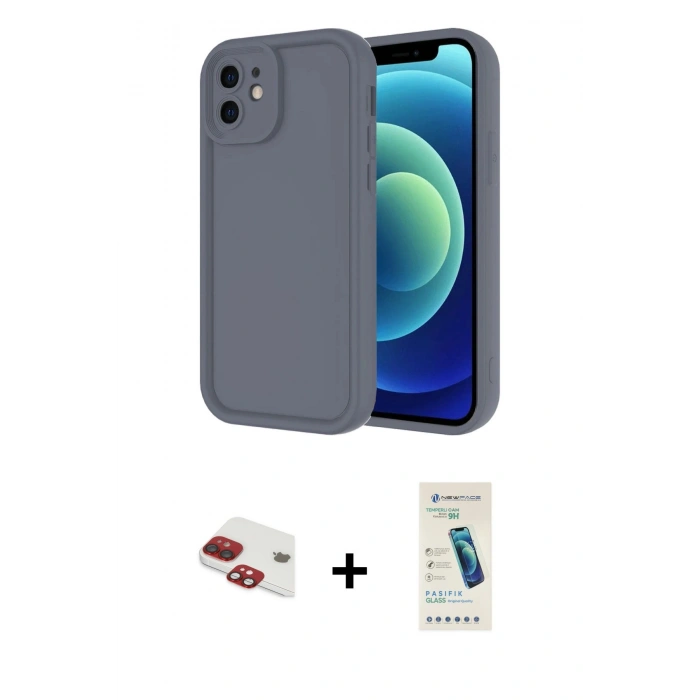 MARSİLYAN™- iPhone 11 Kılıf Yankı Yansıma Özel Seri - Şeffaf Pasifik Cam Ekran Koruyucu + Pers Alüminyum Kamera Lens - KI