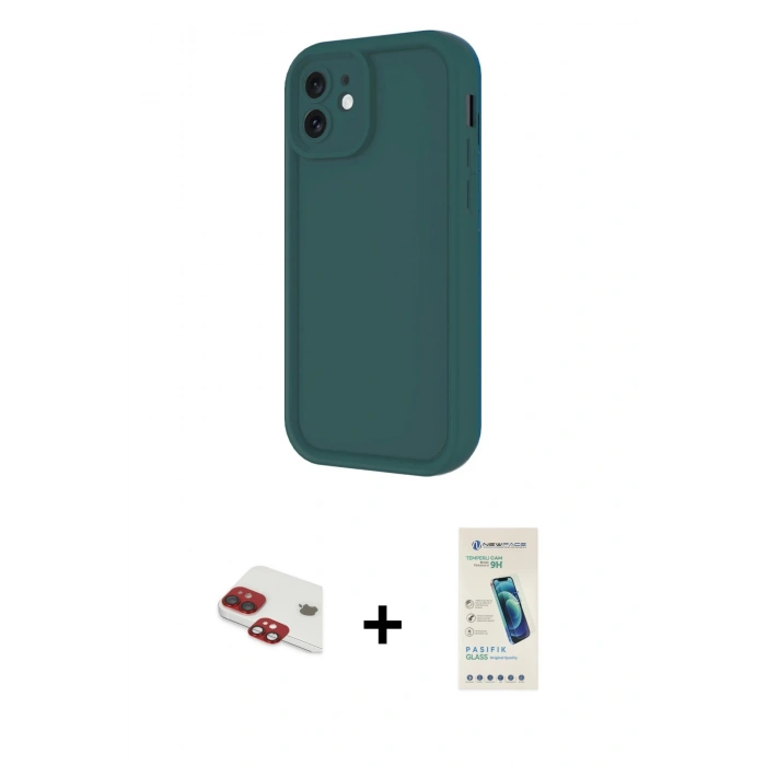 MARSİLYAN™- iPhone 11 Kılıf Yankı Yansıma Özel Seri - Şeffaf Pasifik Cam Ekran Koruyucu + Pers Alüminyum Kamera Lens - KI