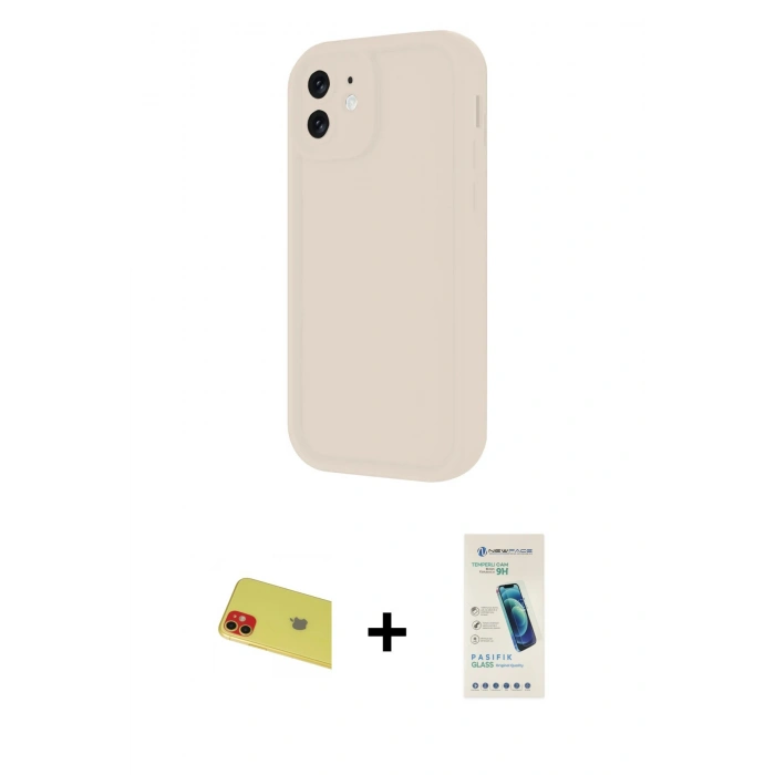 MARSİLYAN™- iPhone 11 Kılıf Yankı Yansıma Özel Seri - Şeffaf Pasifik Cam Ekran Koruyucu + Rainbow Kamera Lens Koruma Cam - KI