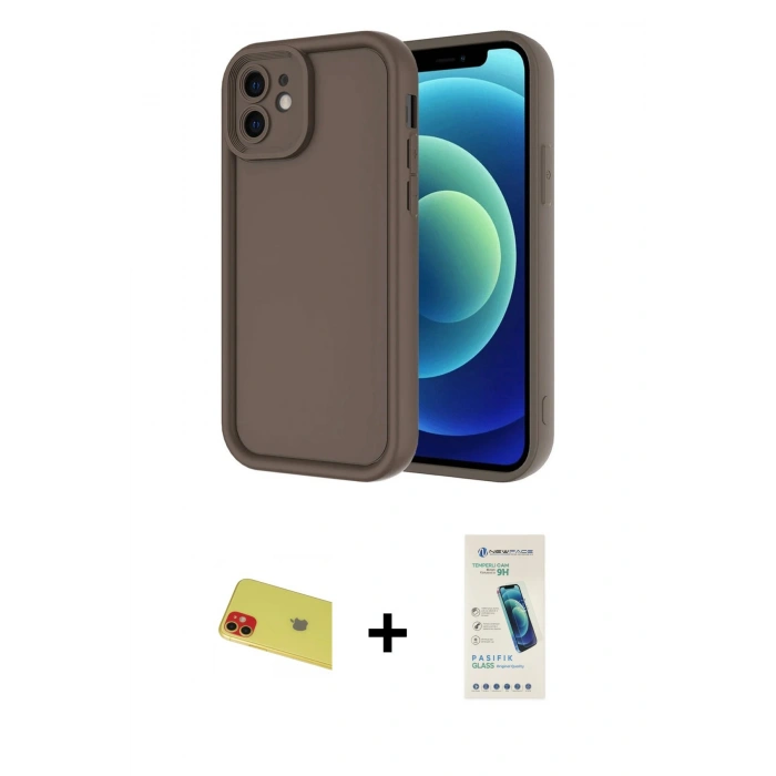 MARSİLYAN™- iPhone 11 Kılıf Yankı Yansıma Özel Seri - Şeffaf Pasifik Cam Ekran Koruyucu + Rainbow Kamera Lens Koruma Cam - KI
