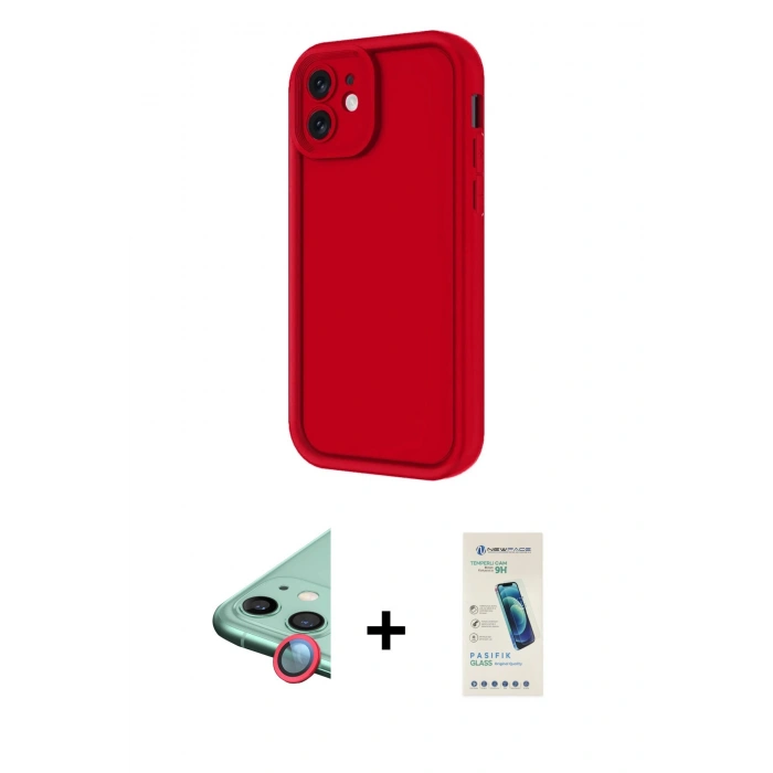 MARSİLYAN™- iPhone 11 Kılıf Yankı Yansıma Özel Seri - Şeffaf Pasifik Cam Ekran Koruyucu + Raze Metal Kamera Lens - KI