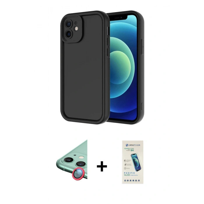 MARSİLYAN™- iPhone 11 Kılıf Yankı Yansıma Özel Seri - Şeffaf Pasifik Cam Ekran Koruyucu + Raze Metal Kamera Lens - KI