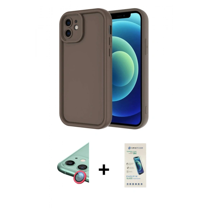 MARSİLYAN™- iPhone 11 Kılıf Yankı Yansıma Özel Seri - Şeffaf Pasifik Cam Ekran Koruyucu + Raze Metal Kamera Lens - KI