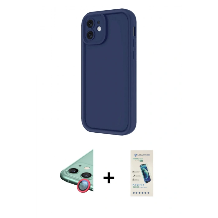 MARSİLYAN™- iPhone 11 Kılıf Yankı Yansıma Özel Seri - Şeffaf Pasifik Cam Ekran Koruyucu + Raze Metal Kamera Lens - KI