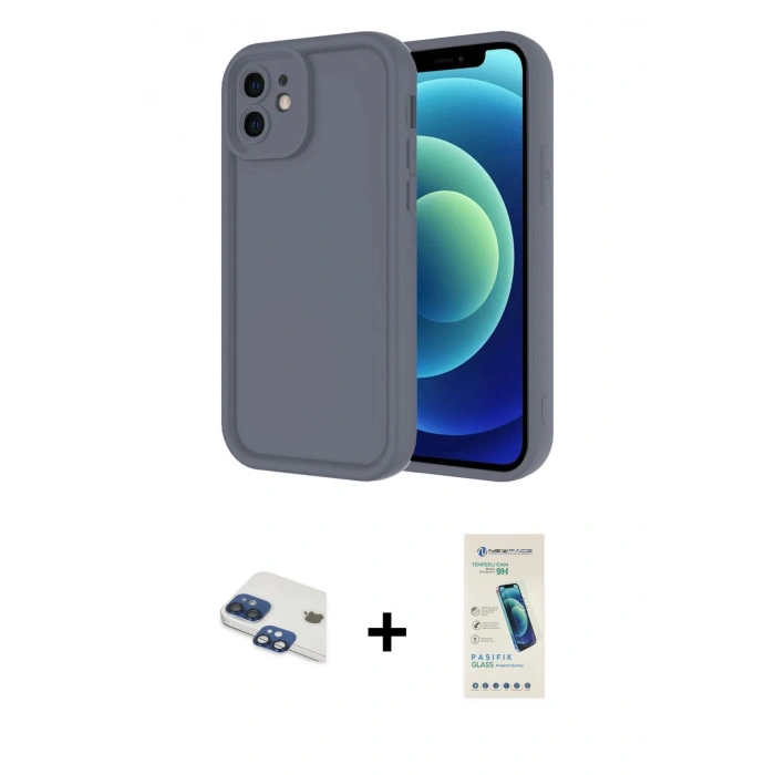 MARSİLYAN™- iPhone 11 Kılıf Yankı Yansıma Özel Seri - Şeffaf Pasifik Cam Ekran Koruyucu + Pers Alüminyum Kamera Lens - LT