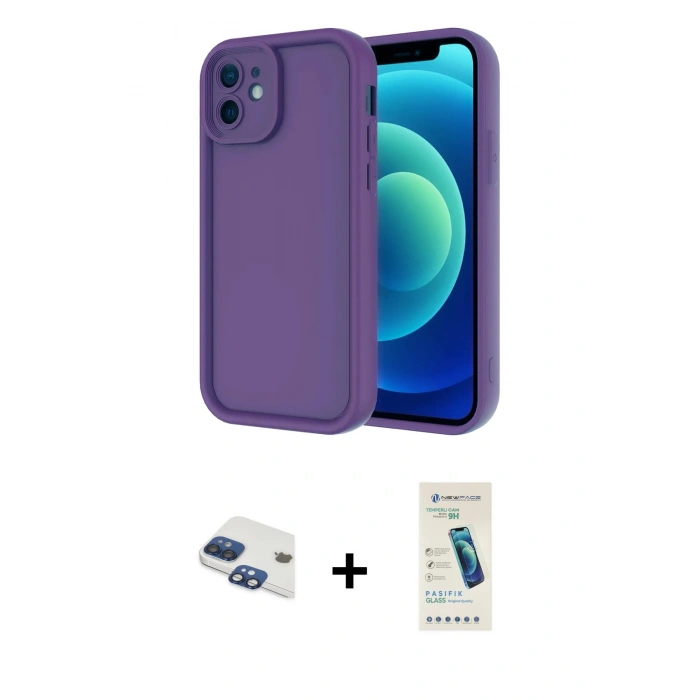 MARSİLYAN™- iPhone 11 Kılıf Yankı Yansıma Özel Seri - Şeffaf Pasifik Cam Ekran Koruyucu + Pers Alüminyum Kamera Lens - LT