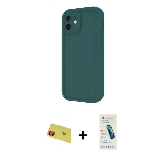 MARSİLYAN™- iPhone 11 Kılıf Yankı Yansıma Özel Seri - Şeffaf Pasifik Cam Ekran Koruyucu + Rainbow Kamera Lens Koruma Cam - KI